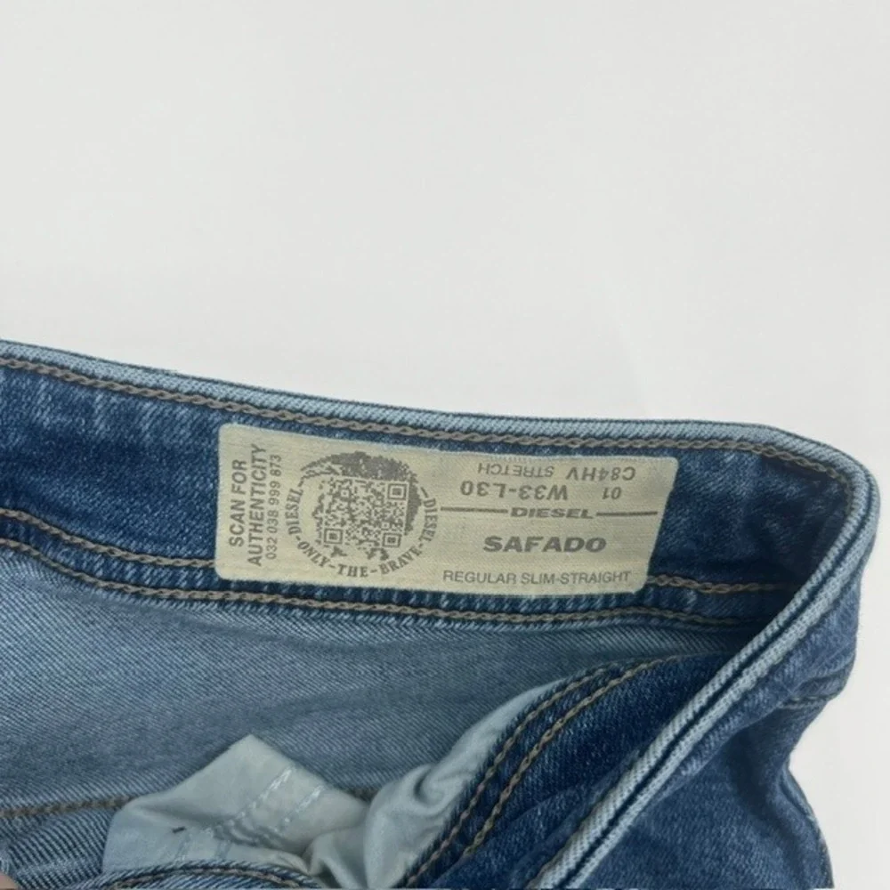 Diesel Safado Regular Slim Straight Jeans Mens 33x30 Blue Stretch C84HV Denim
